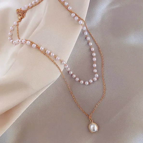 Ins Style Minimalist & Sweet Women's Necklace - Layered Pearl Beaded Choker, Dainty Pearl Pendant Neckchain, Delicate Cold-Aesthetic Jewelry for Daily & Party Wear