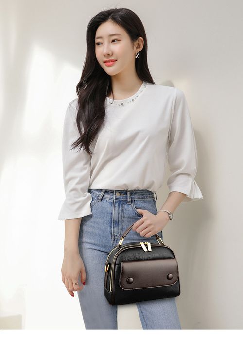 New Color-Block Women's Handbag with Wide Shoulder Strap - Stylish Single Shoulder Crossbody Bag, Minimalist Soft-Sided Tote, Fashionable Casual Multi-Layered Purse, Versatile Daily Bag for Women