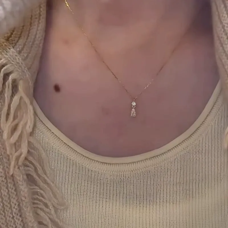 2025 New Minimalist Waterdrop Zircon Necklace | Sparkling Luxury Dainty Chain | Trendy Hypoallergenic Collarbone Jewelry delivery in 3 days