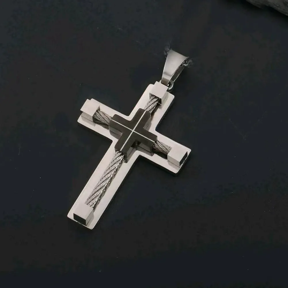 Stainless Steel Large Cross Chain Necklace for Men 24 Inch Byzantine Style Adjustable Length Stylish Design Daily Wear Gift Black Cross