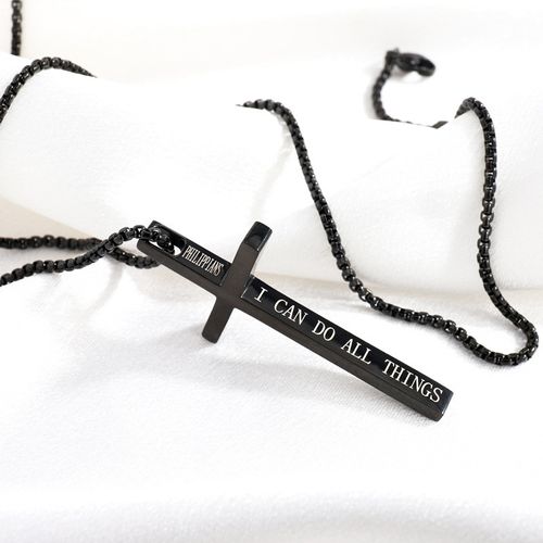 Plain Cross Pendant Necklace with Letter Pattern for Women Men for Valentine's Gift, Casual Metal Link Matching Necklace, All-match Jewelry for Party, Daily Clothing Decor