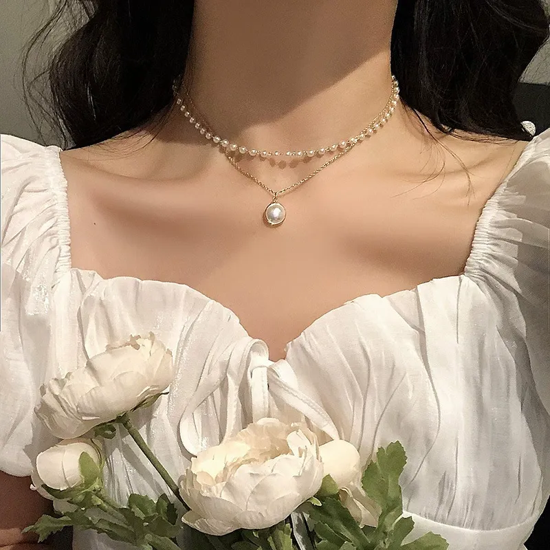 Ins Style Minimalist & Sweet Women's Necklace - Layered Pearl Beaded Choker, Dainty Pearl Pendant Neckchain, Delicate Cold-Aesthetic Jewelry for Daily & Party Wear
