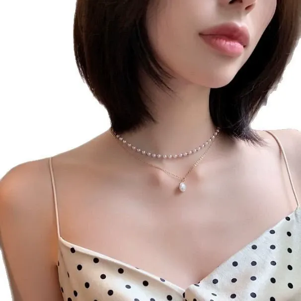 Ins Style Minimalist & Sweet Women's Necklace - Layered Pearl Beaded Choker, Dainty Pearl Pendant Neckchain, Delicate Cold-Aesthetic Jewelry for Daily & Party Wear