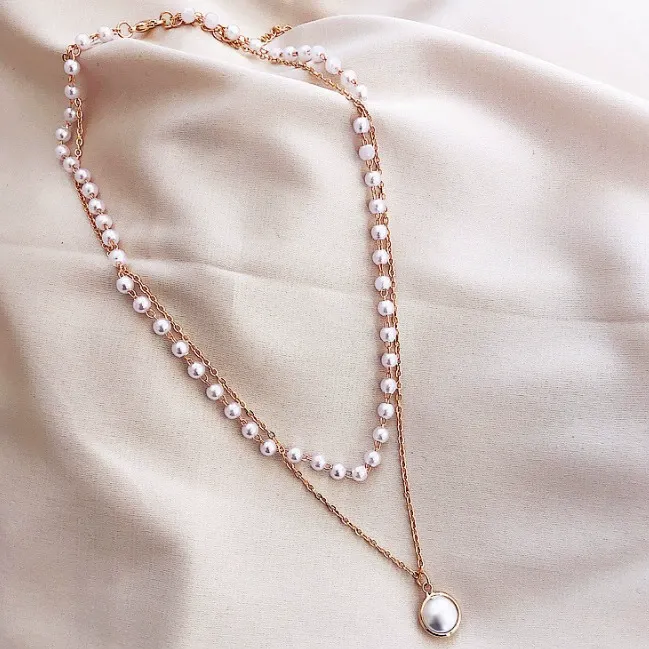Ins Style Minimalist & Sweet Women's Necklace - Layered Pearl Beaded Choker, Dainty Pearl Pendant Neckchain, Delicate Cold-Aesthetic Jewelry for Daily & Party Wear
