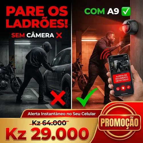 ⚠️ Proteja o que é seu – Luanda 🇦🇴 📸 Câmara A9 HD Grande Angular 👀 Ângulo amplo sem pontos cegos 🌙 Visão noturna clara 🏡 Interior & Exterior 🔒 Antirroubo 24 horas