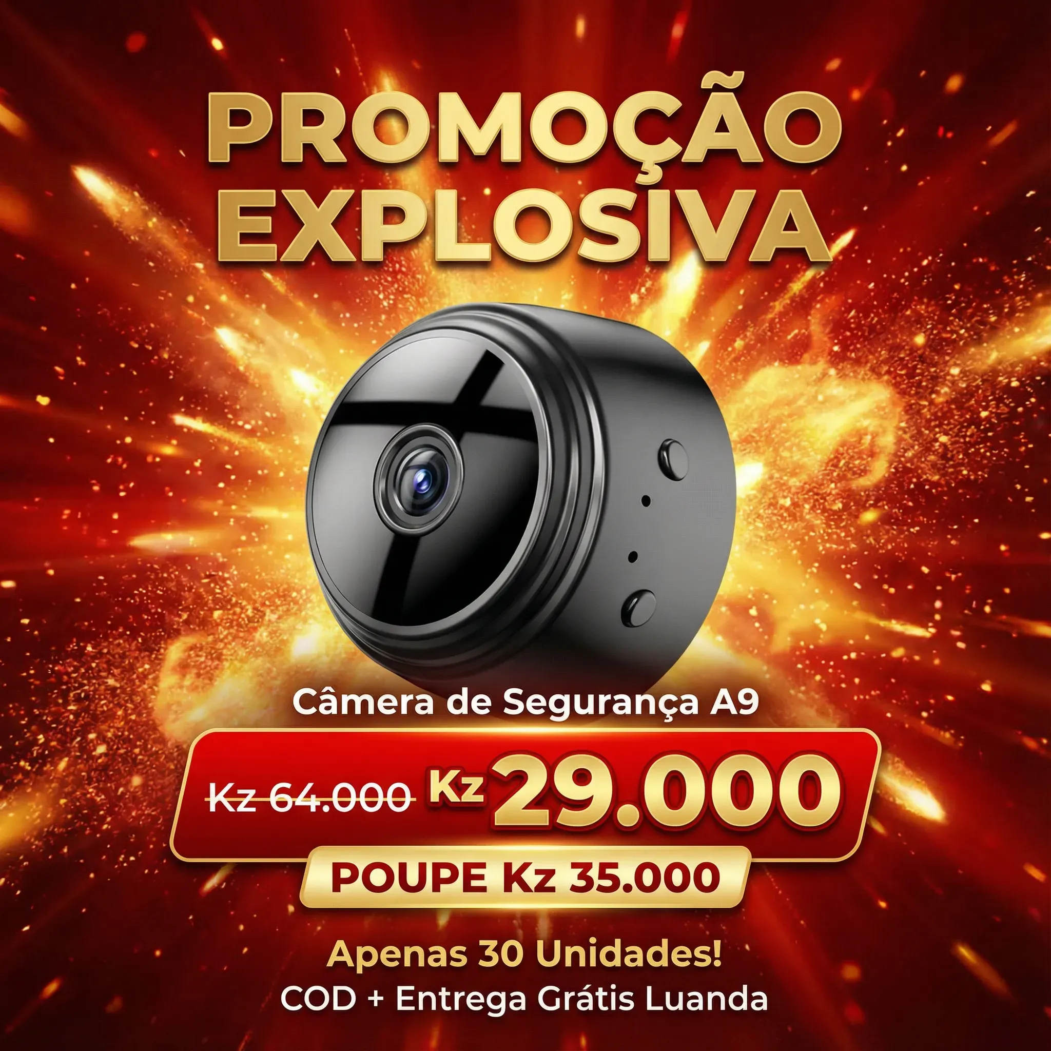 ⚠️ Proteja o que é seu – Luanda 🇦🇴 📸 Câmara A9 HD Grande Angular 👀 Ângulo amplo sem pontos cegos 🌙 Visão noturna clara 🏡 Interior & Exterior 🔒 Antirroubo 24 horas