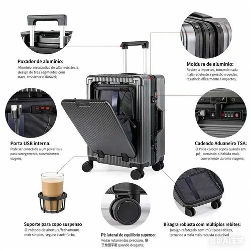 💼⚡ Mala Inteligente Premium com Abertura Frontal + USB + Cadeado TSA – Viajar Nunca Foi Tão Fácil! ✈️🔐