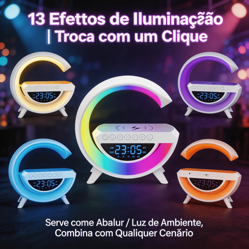 Alto-falante Bluetooth Multifuncional 5 em 1 | Luz de Ambiente RGB + Carregamento Sem Fio 5W + Relógio com Alarme | Frete Grátis Luanda COD 28000KZ
