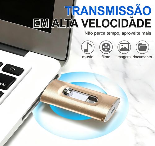 Pen drive 4 em 1 com certificação MFi, 512 GB, portátil, USB OTG, para iPhone iOS (requer aplicação), Android e PC, com adaptador Type-C para transferência de dados a alta velocidade.