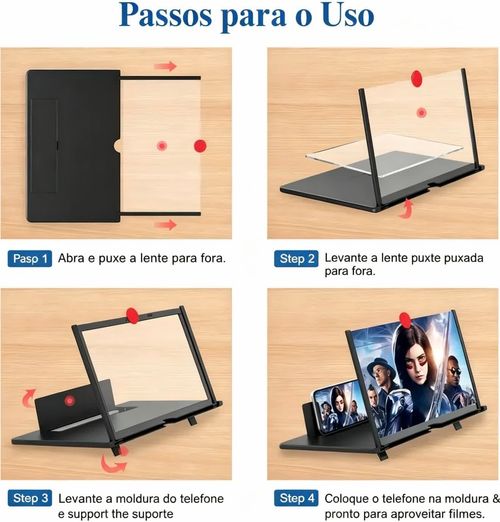 Ampliador de ecrã de 12 polegadas, projetor de ecrã ampliador 3D HD para telemóvel, ideal para filmes, vídeos e jogos. Suporte dobrável para telemóvel com amplificador de ecrã, compatível com todos os smartphones (preto, 12 polegadas) -SummerVibes summerwins
