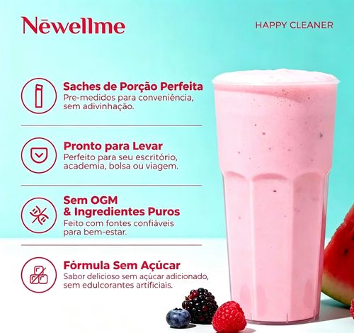 Newellme Happy Cleanse - Superalimento em Pó-Probióticos-Enzimas Digestivas-Moringa - Promove a saúde intestinal - Reforça a imunidade