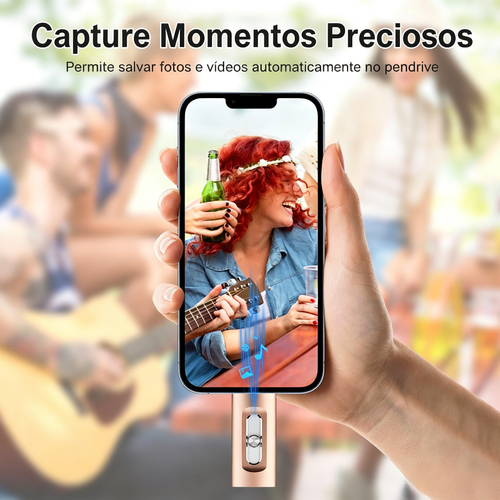 Pen drive 4 em 1 com certificação MFi, 512 GB, portátil, USB OTG, para iPhone iOS (requer aplicação), Android e PC, com adaptador Type-C para transferência de dados a alta velocidade.