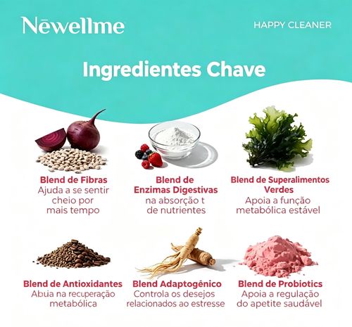 Newellme Happy Cleanse - Superalimento em Pó-Probióticos-Enzimas Digestivas-Moringa - Promove a saúde intestinal - Reforça a imunidade