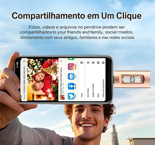 Pen drive 4 em 1 com certificação MFi, 512 GB, portátil, USB OTG, para iPhone iOS (requer aplicação), Android e PC, com adaptador Type-C para transferência de dados a alta velocidade.