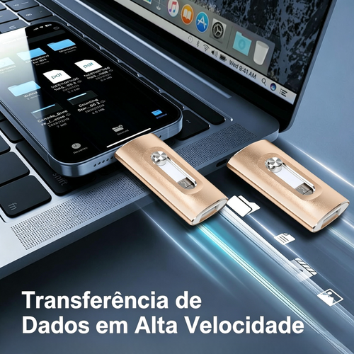 Pen drive 4 em 1 com certificação MFi, 512 GB, portátil, USB OTG, para iPhone iOS (requer aplicação), Android e PC, com adaptador Type-C para transferência de dados a alta velocidade.