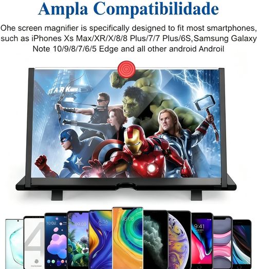 Ampliador de ecrã de 12 polegadas, projetor de ecrã ampliador 3D HD para telemóvel, ideal para filmes, vídeos e jogos. Suporte dobrável para telemóvel com amplificador de ecrã, compatível com todos os smartphones (preto, 12 polegadas) -SummerVibes summerwins