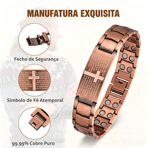 Pulseira de terapia magnética de cobre para uso diário, unissexo, 3 vezes mais forte, fabricada com cobre 99,99% puro e ímanes de neodímio de 3500 Gauss. Elimina a eletricidade estática e proporciona terapia com campos magnéticos.