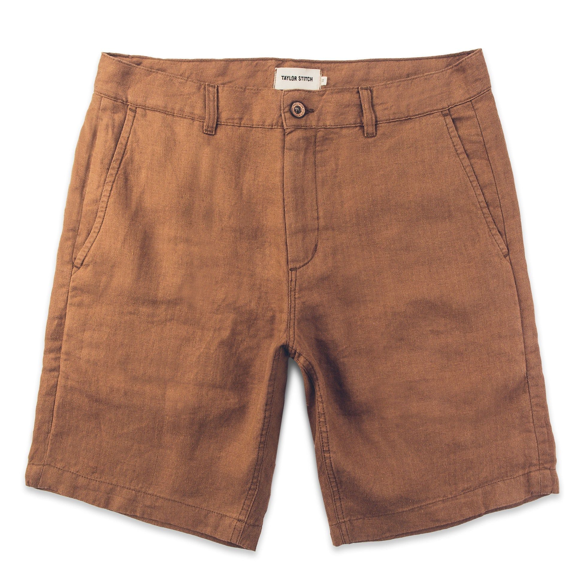 Sswnw Maritime Short in British Khaki Linen Herringbone