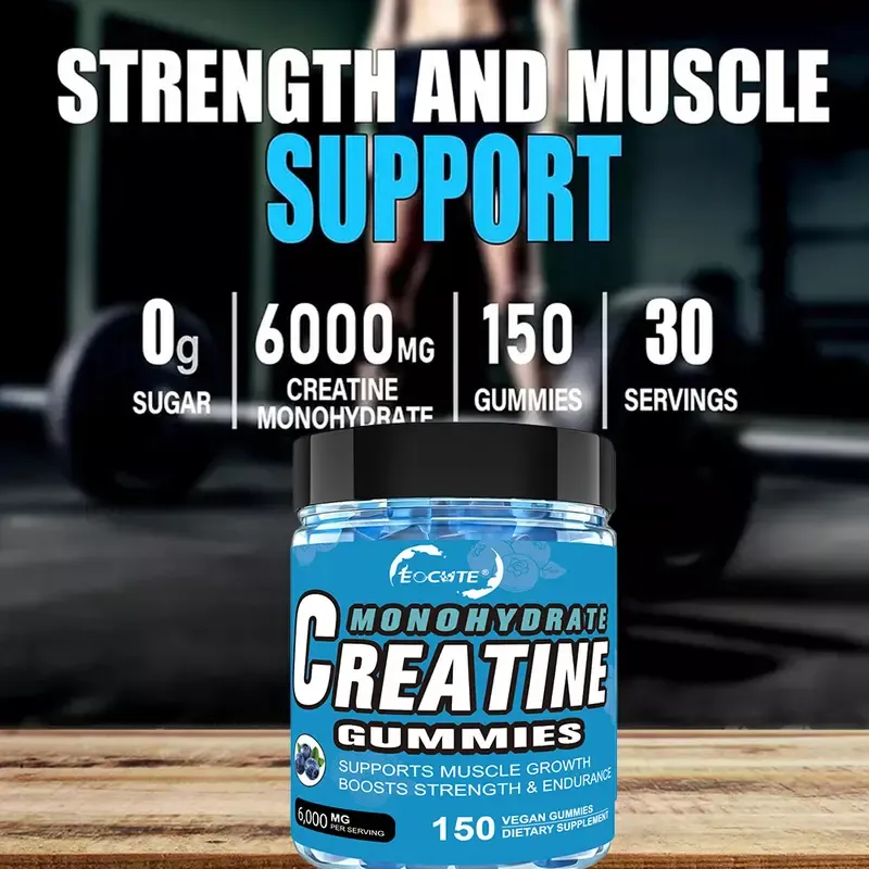 EOCUTE Creatine Monohydrate Gummies 5g per Serving for Muscle Strength Building Sugar-Free Vegan Blueberry Flavor 150 Count Amino Acids Nutritional Supplements