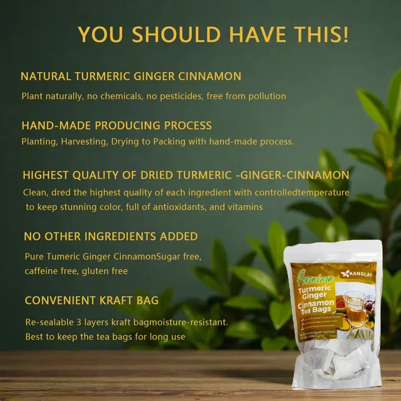 Premium Turmeric Ginger Cinnamon Tea 60 Bags 100% Natural Anti-Inflammatory Eco-Friendly No Sugar Caffeine Gluten Vegan Loose Leaf Tea antiinflamma tea, looseleaf tea Beverageanti in flama tea ginger caffeine free Vegan