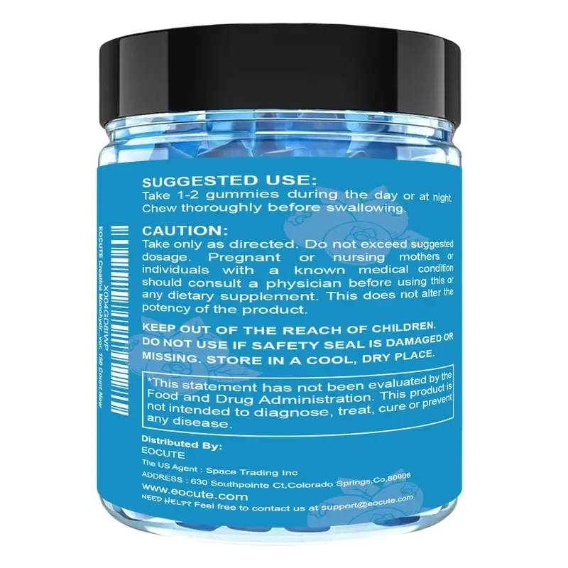EOCUTE Creatine Monohydrate Gummies 5g per Serving for Muscle Strength Building Sugar-Free Vegan Blueberry Flavor 150 Count Amino Acids Nutritional Supplements