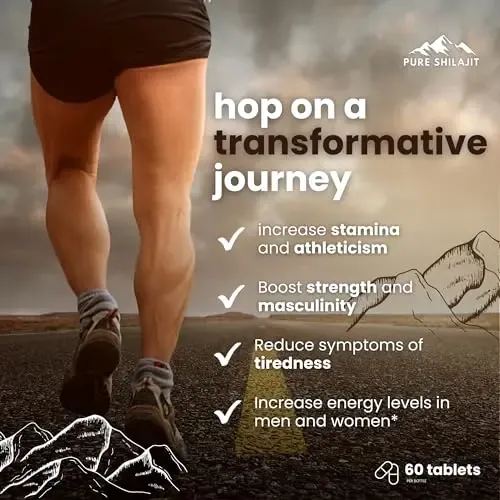 Pure Shilajit Capsules, Maximum Potency Organic Pills with Trace Minerals for Energy & Immune Support, for Men & Women, Natural Supplement from Himalayan Resin, 60 Tablets