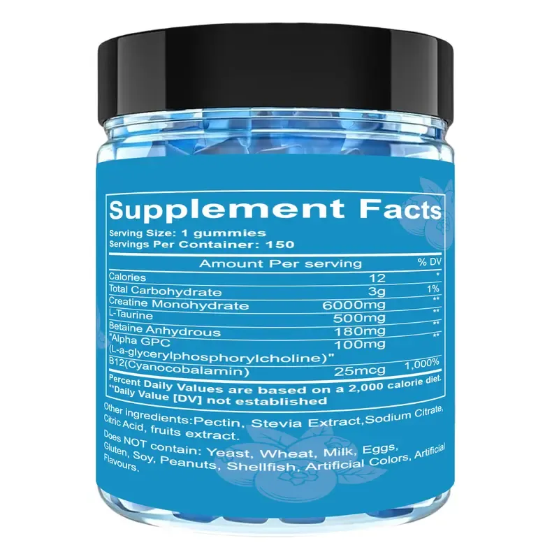 EOCUTE Creatine Monohydrate Gummies 5g per Serving for Muscle Strength Building Sugar-Free Vegan Blueberry Flavor 150 Count Amino Acids Nutritional Supplements