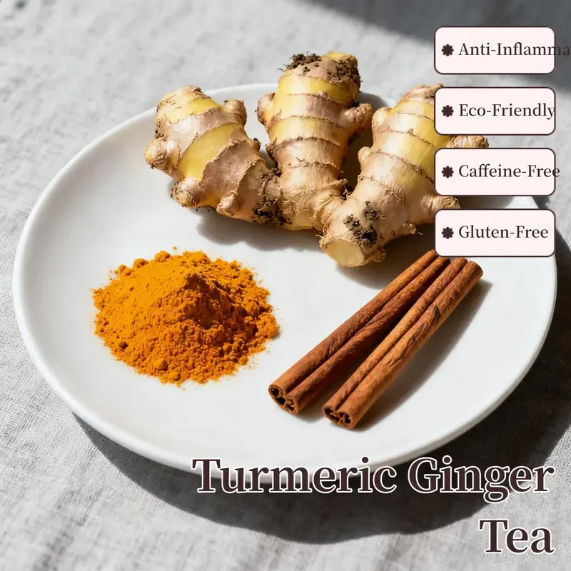 Premium Turmeric Ginger Cinnamon Tea 60 Bags 100% Natural Anti-Inflammatory Eco-Friendly No Sugar Caffeine Gluten Vegan Loose Leaf Tea antiinflamma tea, looseleaf tea Beverageanti in flama tea ginger caffeine free Vegan