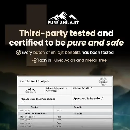 Pure Shilajit Capsules, Maximum Potency Organic Pills with Trace Minerals for Energy & Immune Support, for Men & Women, Natural Supplement from Himalayan Resin, 60 Tablets