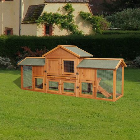 Extra Large Bunny Cage with 2 Runs House Small Animal Habitats for Guinea Pigs Hamster Removable Tray Two Tier Waterproof Roof Pet Supplies Cottage Poultry Pen Enclosure