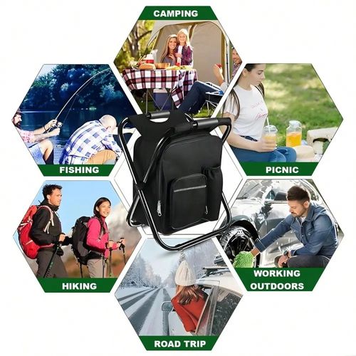 Camping Folding Stool Backpack Insulated Cooler Bag