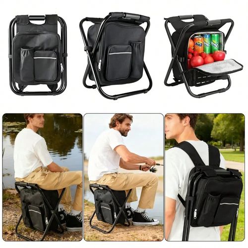 Camping Folding Stool Backpack Insulated Cooler Bag