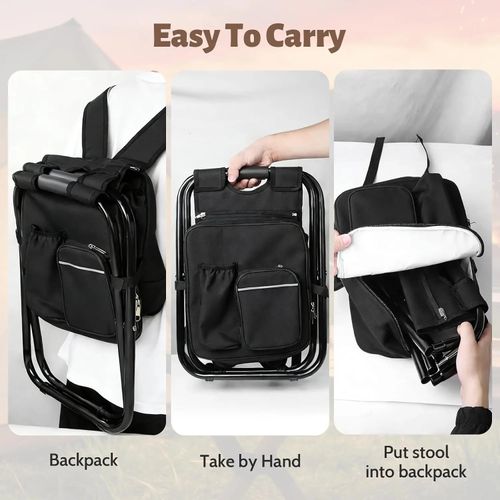 Camping Folding Stool Backpack Insulated Cooler Bag