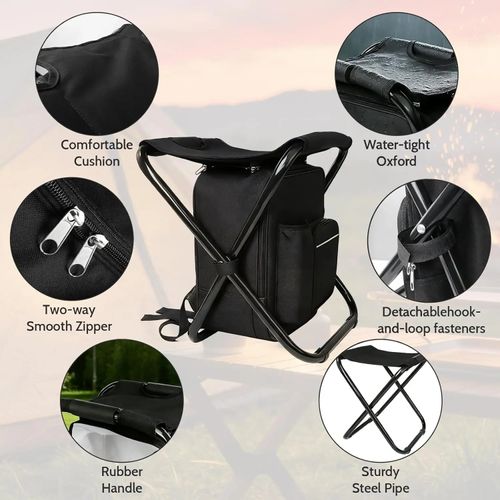 Camping Folding Stool Backpack Insulated Cooler Bag