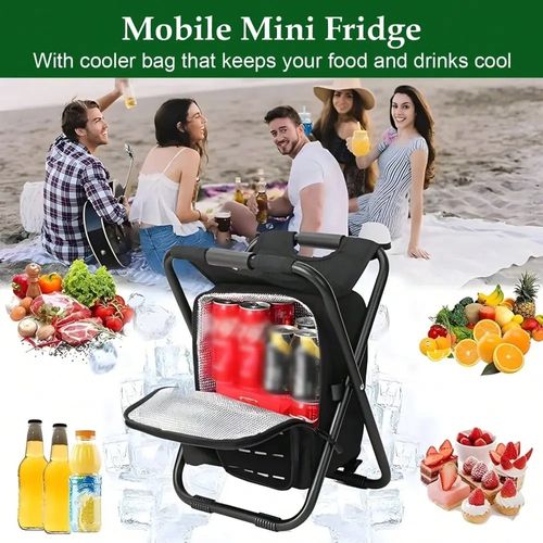 Camping Folding Stool Backpack Insulated Cooler Bag