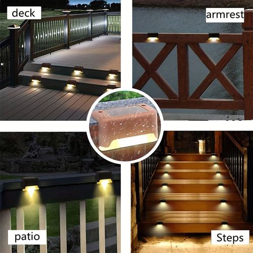 Outdoor Mini Patio Garden Pathway Fences Led Solar Deck Lights Waterproof Warm White Solar Stairs Step Lights