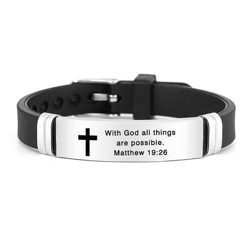 New Design Bible Verse Bracelets Men Silicone Bracelet Bible Prayer Quotes Christian Prayer Cross Engraved Statement Bracelet