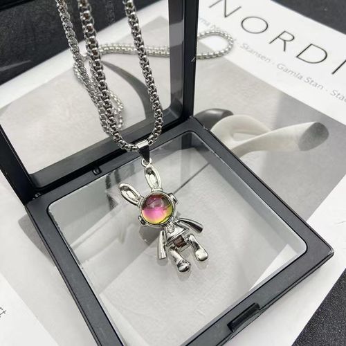 Men Women Stainless Steel Couple Necklace for Men Women Robot Rabbit Spaceman Pendant Designer Hiphop Necklace