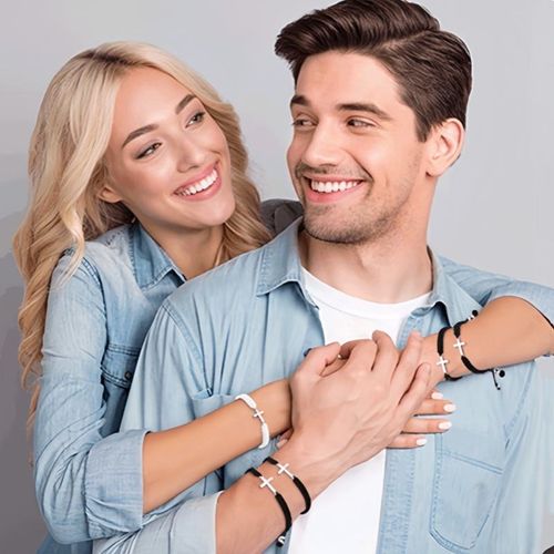 Unisex Stainless Steel Cross Charm Bracelet Handmade Braided Adjustable Rope Bracelets for Men Women Couple Cuff Jewelry Gift