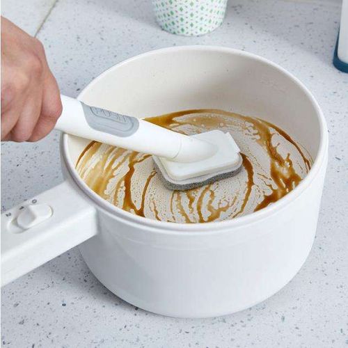 Replaceable Kitchen Brush Automatic Liquid Adding Clean Brush with Long Handle Sponge Dish Washing Pot Brush Set