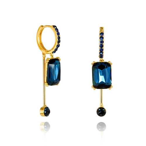 Korean-Inspired Exquisite Rhinestone Square Crystal Clip-Ons: Blue Geometric Sphere with Minimalist Chic & Premium Vibe