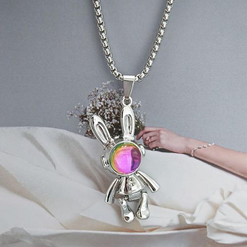 Men Women Stainless Steel Couple Necklace for Men Women Robot Rabbit Spaceman Pendant Designer Hiphop Necklace