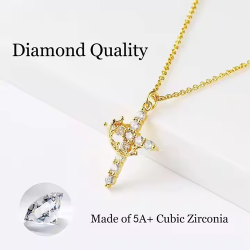 Dropshipping Products 2025 Crown Cross Necklace for Women Necklace Simple Diamond Gold Necklaces Faith Cross Jewelry Lux