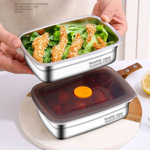 316 Food Grade Stainless Steel Single Compartment Tiffin Preserved Lunch Fruit Meal Storage with Sealed Lid for Refrigerator Use