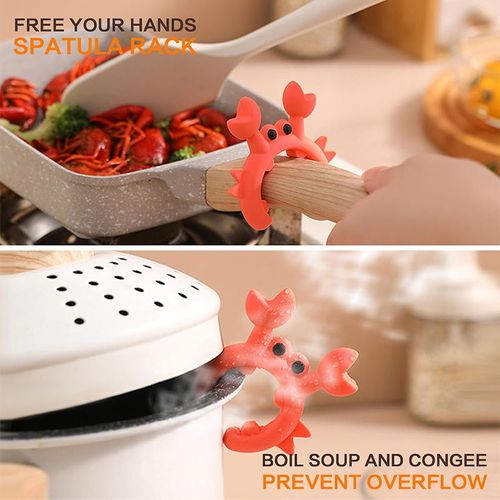 Wholesale Cute Crab Style Silicone Spoon Holder Anti-scalding Adjustable Silicone Crab Pot Spoon Holder Kitchenware Tool