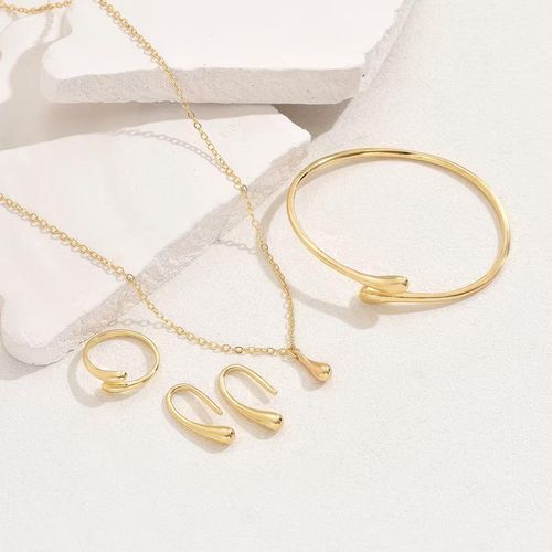 VKME New Fashion Women Jewelry Set Gold Water Drop Necklace Earrings Twisted Rings Bangle Bracelet Silver Jewelry Sets