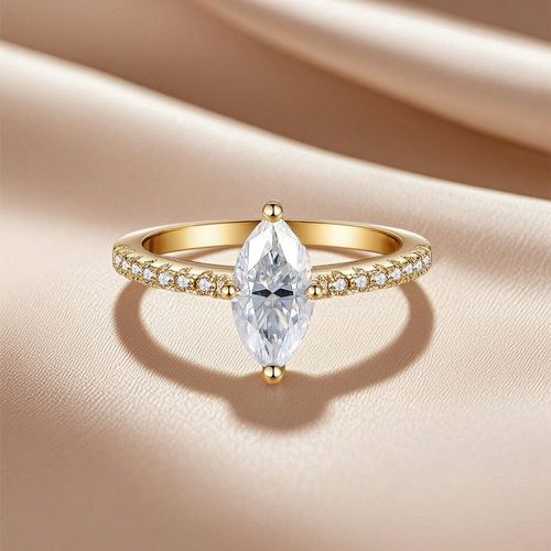 Best Design Gold Plated Marquise Cut Moissanite Ring VVS 1 2 Carat Halo Diamond D Color S925 Sterling Silver For Women Wedding