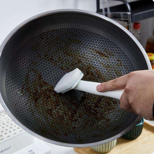 Replaceable Kitchen Brush Automatic Liquid Adding Clean Brush with Long Handle Sponge Dish Washing Pot Brush Set