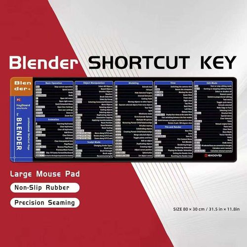 Newest Blender Excel Gaming Desk Mat Keyboard Shortcut Mouse Pad  Extended Rubber Non-Slip Rubber Custom Desktop Mouse Pad