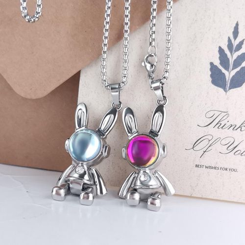 Men Women Stainless Steel Couple Necklace for Men Women Robot Rabbit Spaceman Pendant Designer Hiphop Necklace
